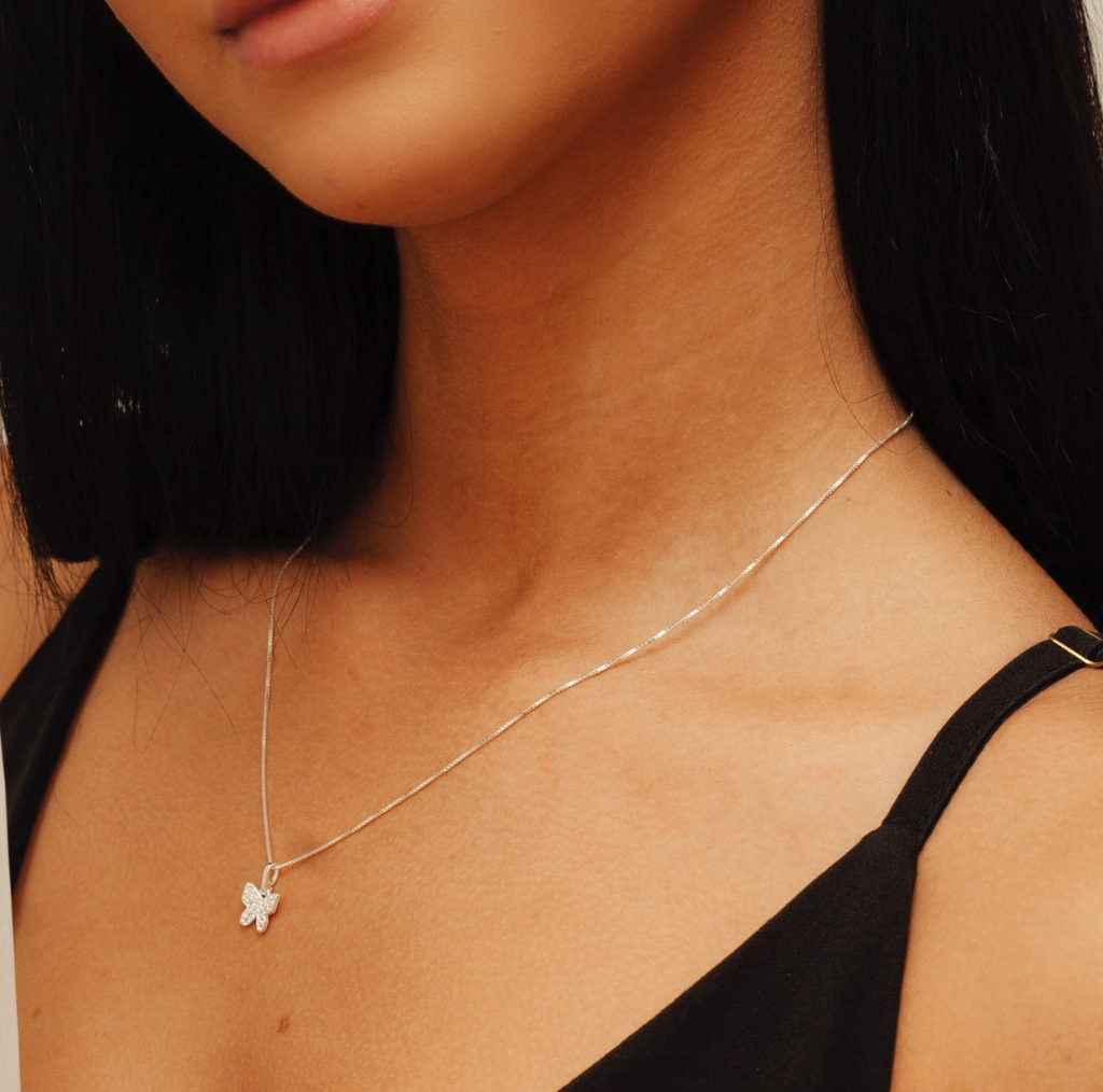 Conjunto Borboleta Cravejada de Prata