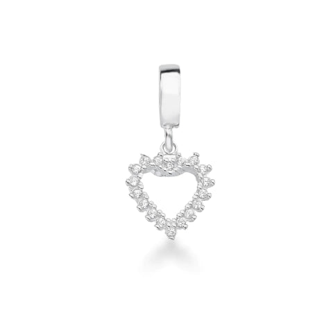 Berloque Coração Cravejado Vazado de Prata