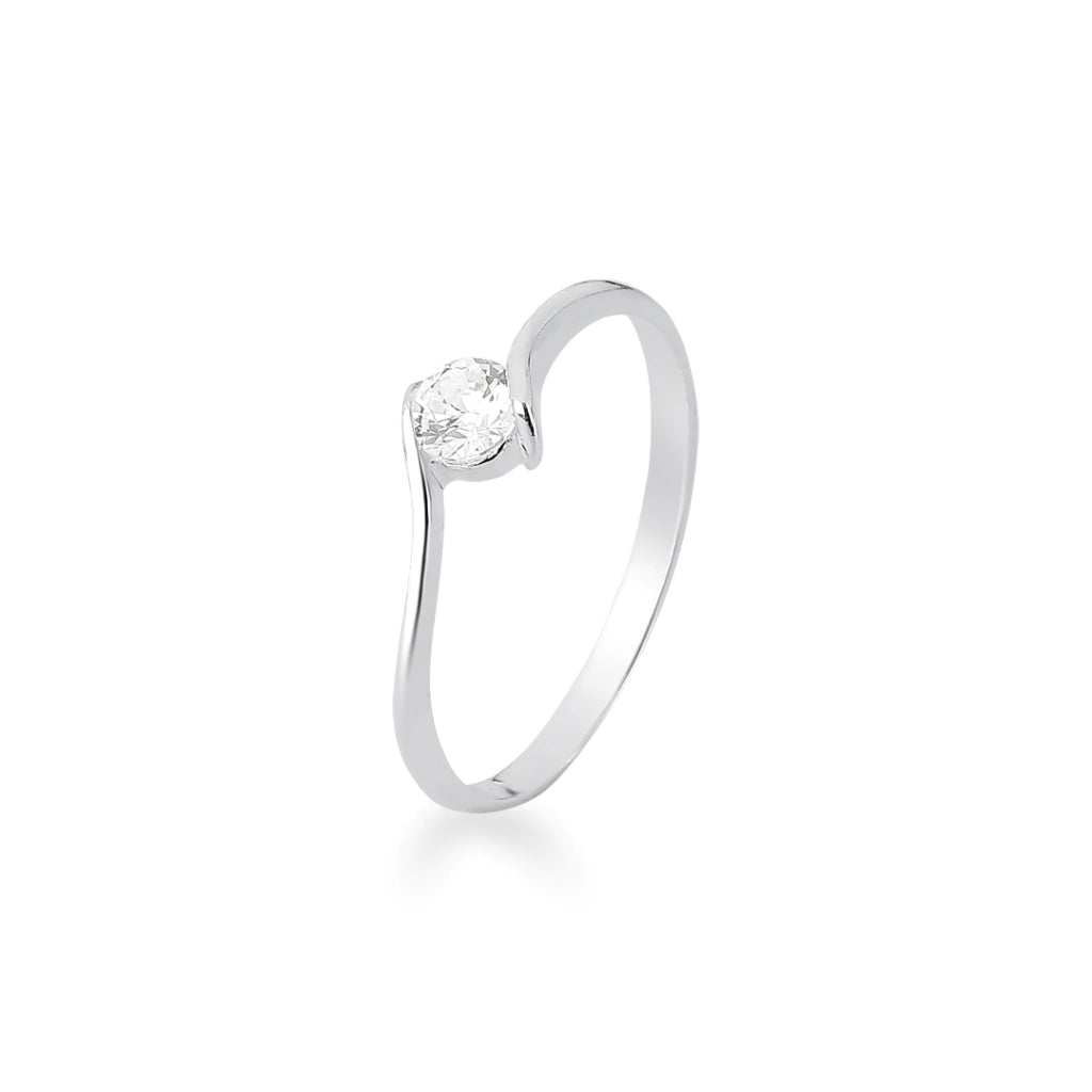 Anel Ondulado Solitário Cristal