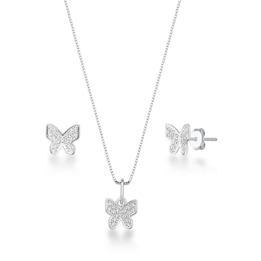 Conjunto Borboleta Cravejada de Prata