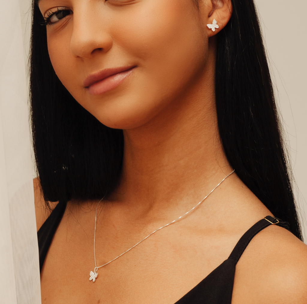 Conjunto Borboleta Cravejada