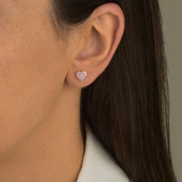 Brinco Ponto de Luz Coração Rosa