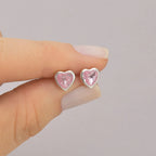 Brinco Ponto de Luz Coração Rosa