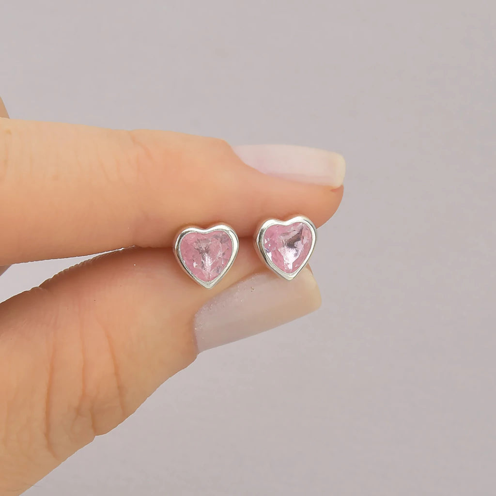 Brinco Ponto de Luz Coração Rosa