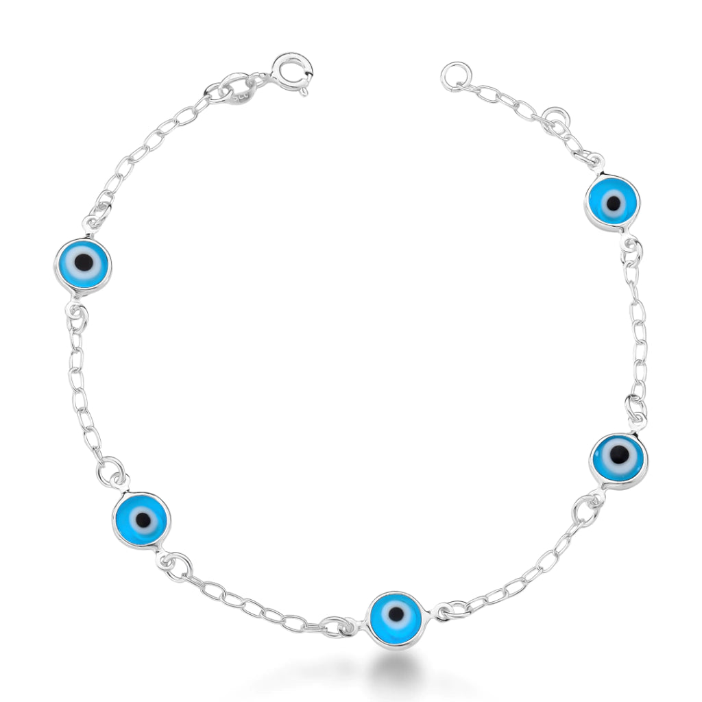 Pulseira 5 Olho Grego Separado Celeste Mista